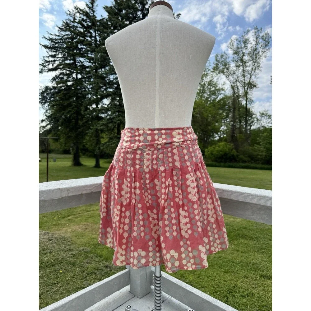 Fossil Silk Cotton Pleated Polka Dot Print A-Line Skirt Pink-Coral Size 2
